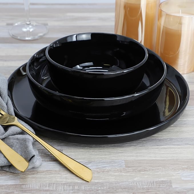 Elama Duncan 18 Piece Porcelain Dinnerware/Tableware Set Service for 6 (Black)