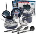 Blue Diamond 14 Piece Nonstick Cookware Set Diamond Ceramic Pots &amp Pans Dishwasher &amp Metal Utensil Safe Non Toxic PFAS-Free Kitchen Cooking Sauce &amp Saute Pans Oven &amp Broiler to 60
