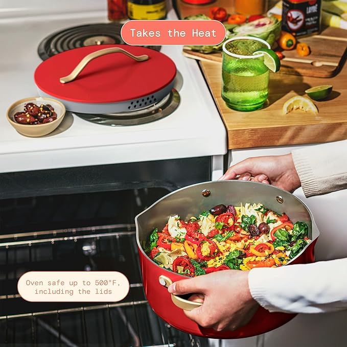 12-Piece Ceramic Non-Stick Cookware Set | Pots and Pans with Strainer Lids &amp Pour Spouts | Induction &amp Oven Safe to 500°F | PFOA-Free Stay-Cool Handles