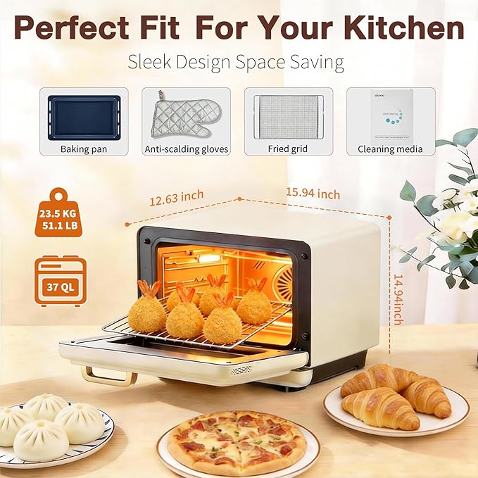 ROBAM Toaster Air Fryer Oven Combo Countertop Convection Cooker with Bake &amp Fry 1.2 Cu.Ft Large Capacity Combi Steam Oven 32 Preset Recipes Smart Touch Precise Temp Control Multi-Stage (White