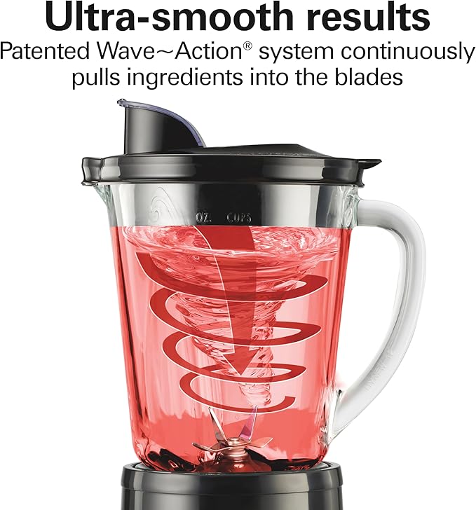 Hamilton Beach Wave Crusher Blender for Smoothies With 40 Oz Glass Jar and 14 Functions Ice Sabre Blades &amp 700 Watts for Consistently Smooth Results Black &amp Stainless Steel (54220)