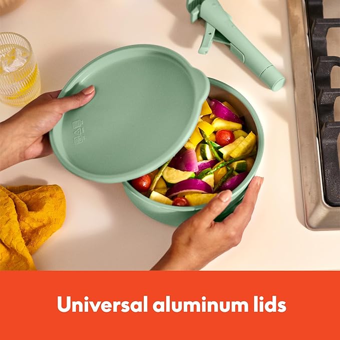 bella 8 Piece Removable Handle Cookware Set Fits-anywhere™ Kitchenware w EverGood™ Ceramic Nonstick Coating Dishwasher &amp Oven Safe All Stovetops Compatible Glass Lids with Silicone Rims Seag