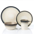 Elegant and Modern Stoneware Scroll Dinnerware Set for Hosting Parties and Events - Blue Drop 16 Piece