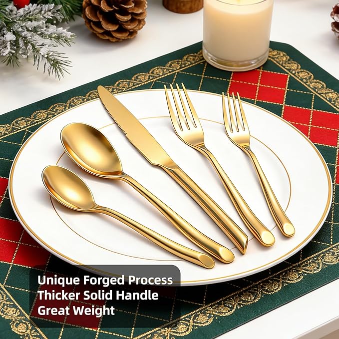 Gold 20-Piece Silverware Set Elegant Stainless Steel Flatware Set Cutlery Set Mirror Polished Dishwasher Safe Service for 4