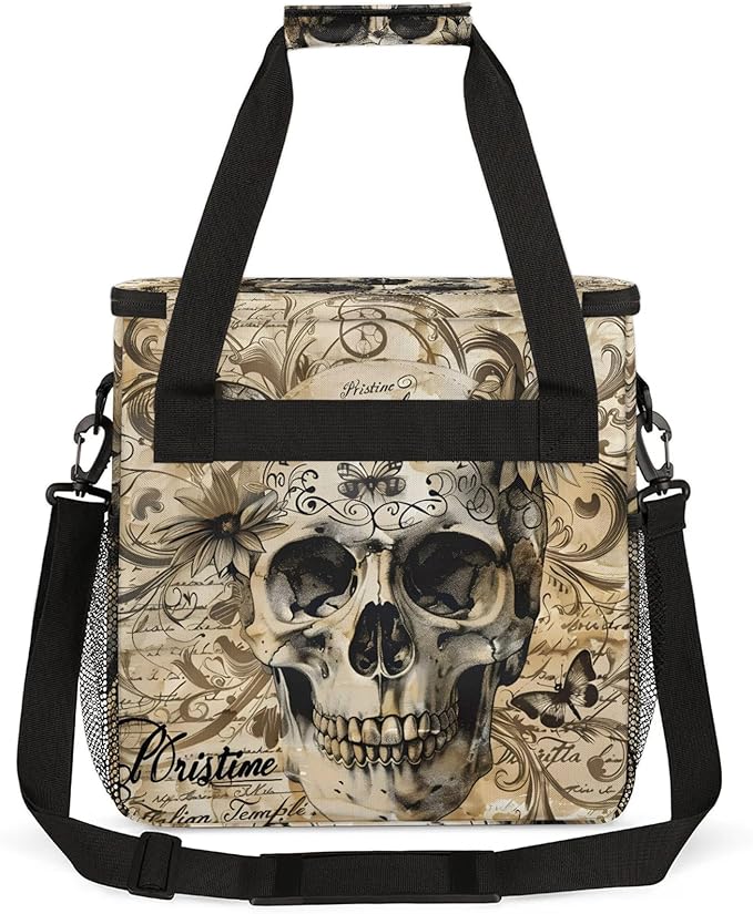Skull Gothic Travel Coffee Maker Carrying Bag Large Organizer Storage Tote Bag Insulated Reusable Cooler Grocery Bags