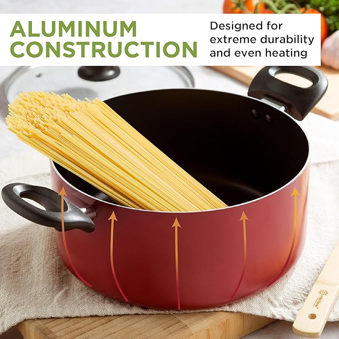 Ecolution Easy Clean Ceramic Nonstick Cookware Set Dishwasher Safe Kitchen Pots and Pans Set Comfort Grip Handle Even Heating Ultimate Food Release 26-Piece Red