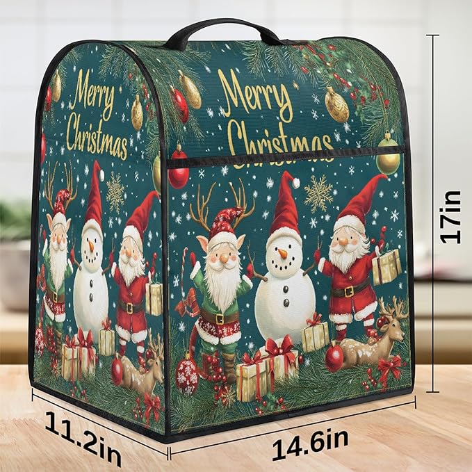 cfpolar Kitchen Aid Mixer Cover Compatible with 6-8 Quarts Christmas Santa Claus Snowman Stand Mixer Cover Kitchen Aid Mixers Accessories Appliance Organizer Bag Dust Covers with Zipper Pocket
