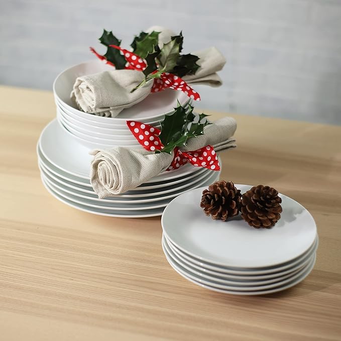 Euro Ceramica Bianco Collection 18 Piece Dinnerware Set - Multipurpose Functional Essential White Dinnerware Set Service for 6 (White Dinner Plates Salad Plates Bowls) Standard (BNC-86-18000)