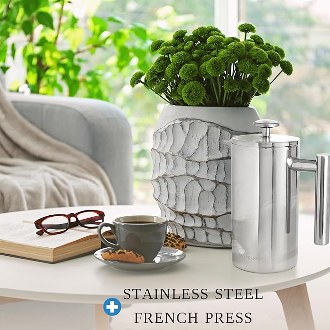 Mixpresso Stainless Steel French Press Coffee Maker 26 Oz 770 ml Double Wall Insulated French Press Stainless Steel Easy Clean Tea Brewer Easy Press Durable Metal Coffee Press