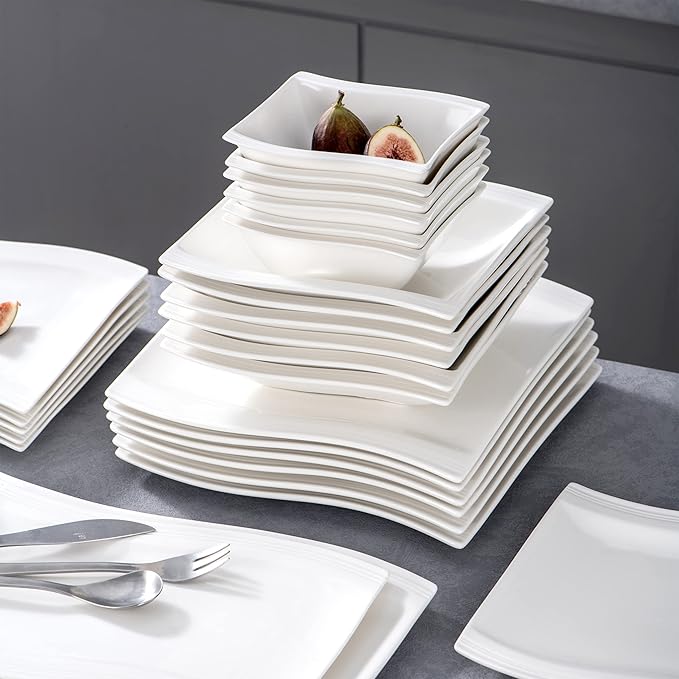 MALACASA 30 Piece Ivory White Dinnerware Sets Bundle with 26 Piece Plates and Bowls Sets Series FLORA