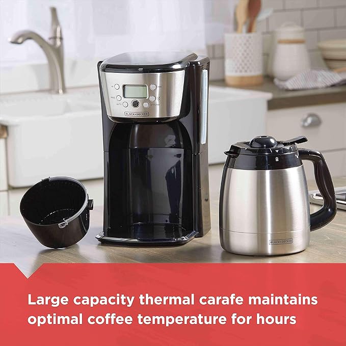 Black+Decker Thermal Coffee Maker 12 Cup Programmable Digital Controls Black And Silver CM2036SC