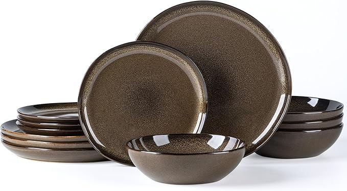 AmorArc Ceramic Dinnerware SetsHandmade Reactive Glaze Stoneware Plates and Bowls SetsHighly Scratch Resistant | Dishwasher &amp Microwave Safe Dishes SetService for 4 (12pc)