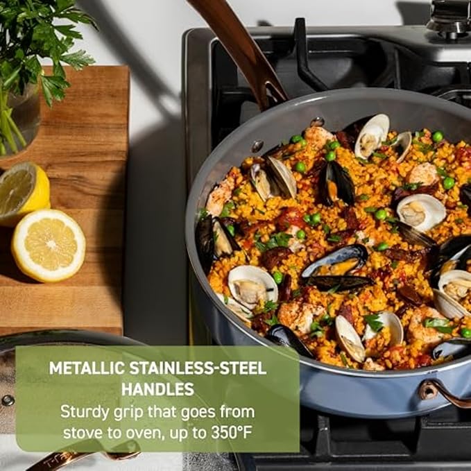 T-Fal Preserve Ceramic Nonstick Frying Pan 2-Pc Set 8.5 &amp 11 Oven Broiler Safe up to 350°F Cookware InoCeram Glide Technology Frying Pan Skillet Pots &amp Pans Blue