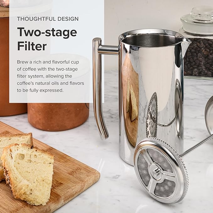 Frieling French Press Coffee Maker - 23 oz Polished Double-Wall Stainless Steel - Insulated French Press for Camping - All Stainless Steel Coffee Maker