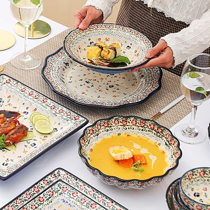Kitchen Tableware SetCeramics Dinnerware Set Porcelain Dinner Sets of 34 Cereal Bowl and Steak Plate Set for Weddingb