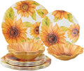 UPware 12 Piece Sunflower Melamine Dinnerware Sets Outdoor Dishes Set Plates and Bowls Sets Service for 4 Yellow