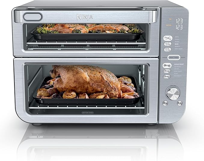 Ninja Air Fryer Toaster Oven Combo | Double Stack XL | 12-in-1 | Fits 4.5 lb Chicken &amp 6lbs of Wings | Smart Finish Cook 2 Different Meals at Same Time | Countertop Oven | Stainless Steel | DCT601