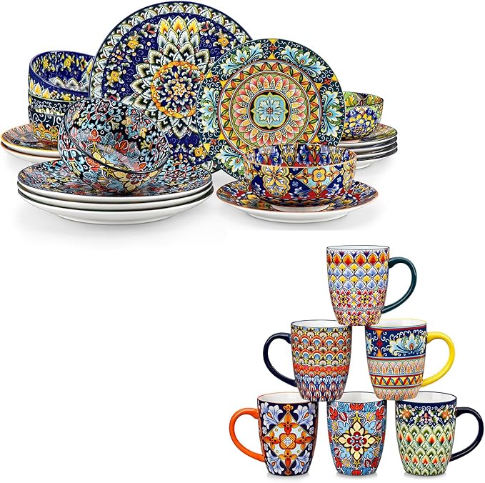 vancasso 18 Pieces Dinnerware Sets16 oz Coffee Mugs Set of 6
