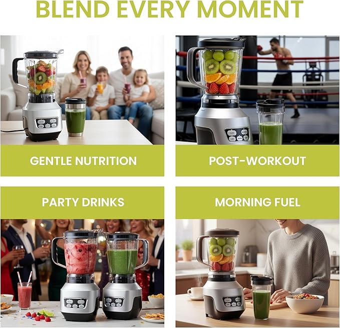 Simple Deluxe Smoothie Blender 1200W Powerful Countertop Blenders for Kitchen 60 oz Capacity Blender for Smoothies with BPA-Free Portable Cups Ice Crushing Juices Shakes and Sauces Silver