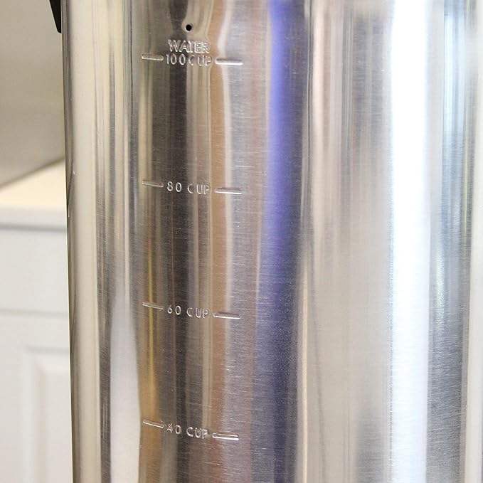 West Bend 33600 Coffee Urn Commercial Highly-Polished Aluminum NSF Approved Features Automatic Temperature Control Large Capacity with Fast Brewing and Easy Clean Up 100-Cup Silver