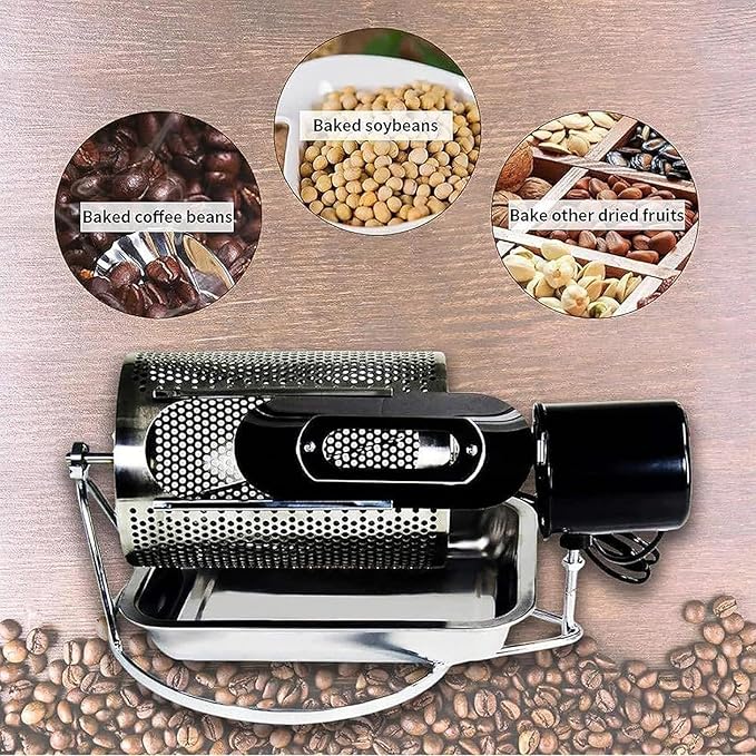250g Manual Coffee Roaster with Tray Household Baking Machine Coffee Beans Dried Fruit Baked Beans Roasting Machine Suitable For Home Office Cafes Hotels Kitchen Baking
