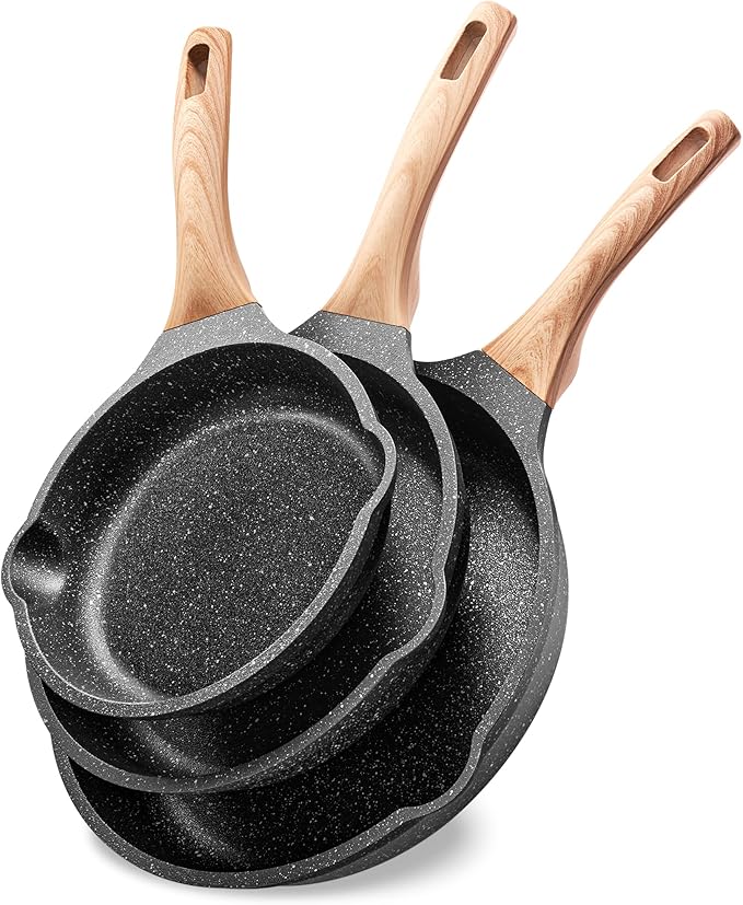 Non Stick Frying Pan Set - YIIFEEO Granite Skillet Set with 100% PFOA &amp PTFE Free Induction Egg Omelette Pans for Cooking Pan Set Cookware Set Nonstick Pots and Pans Set Gift for Women
