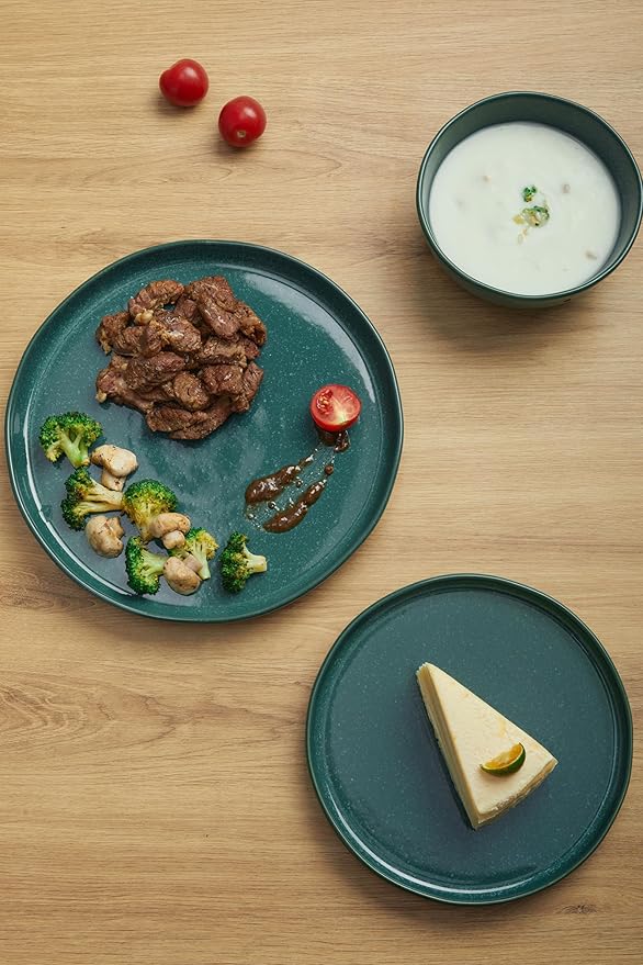 Ceramic Dinnerware Set for 4Reactive Glaze Plates and Bowls SetsMicrowave SafeChip-Resistant Dish SetPerfect for Modern DiningFarmhouse Style (Forest Green Service for 4 (12pcs))