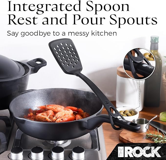 THE ROCK 1TSP 13PCS Cookware Set – Pots and Pans Set Non Stick with ROCK.TEC – Nothing Sticks Never Warps Lasts Longer – Healthy Multifunctional All-in-One Fry Pan Saucepan Stockpot &amp More