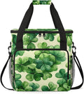 St Patricks Day Coffee Maker Travel Bag Clover Shamrock Insulated Grocery Bag Travel Picnic Leakproof Cooler Bags With Shoulder Strap
