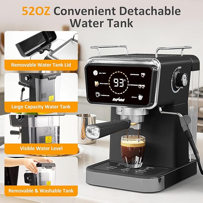 SUNVIVI 20 Bar Espresso Machine for Home and Office 3-in-1 Iced Coffee Maker with Milk Frother Espresso Shot &amp Iced Coffee LED Touchscreen 52OZ Removable Water Tank Professional Coffee Brewin