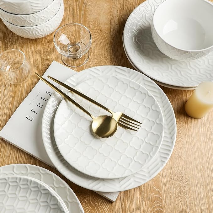 Sureasy Soup Bowls with Handles Set of 4 + Dinnerware Sets 12 Piece White