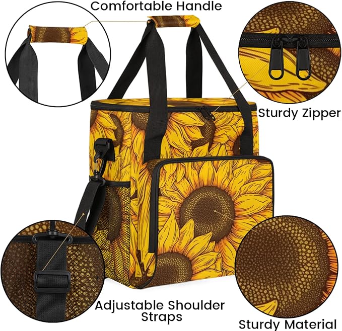 Floral Sunflowers Coffee Maker Travel Bag for Keurig K-Mini/K-Mini Plus Insulated Waterproof Tote with Pockets for K-Cup Portable Single-Serve Brewer Case
