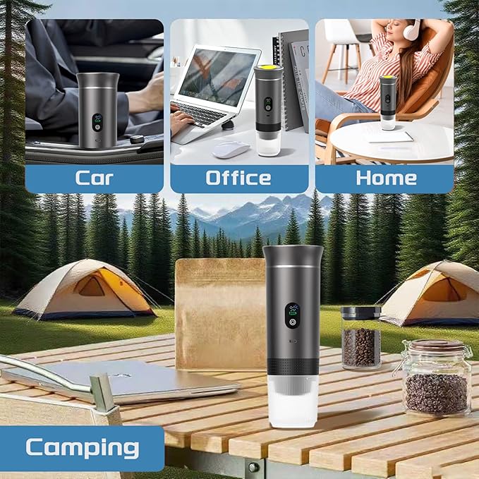 3-in-1 Portable Espresso Machine for Travel &amp Camping- 20 Bar Self-Heating Portable Coffee Maker with USB-C LED Display Car Coffee Maker Compatible with Grounds&ampCapsules(Ns&ampDG) for RV Hi
