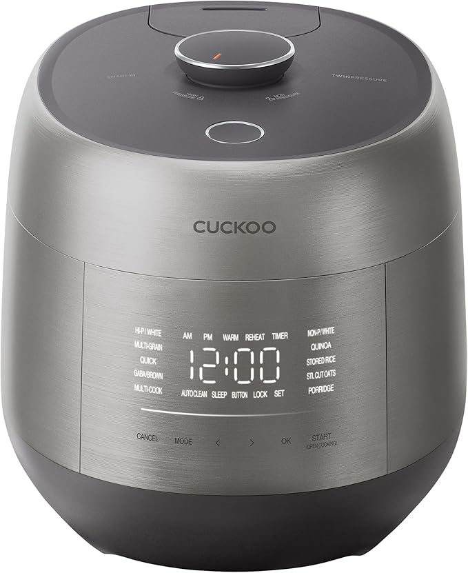 CUCKOO Twin Pressure Rice Cooker 6-Cup Uncooked / 12-Cup Cooked with Induction Heating Technology Silent Pressure System Open Cooking Mode Dynamic Display Eco Inner Pot Gray (CRP-PHTR0609FS)