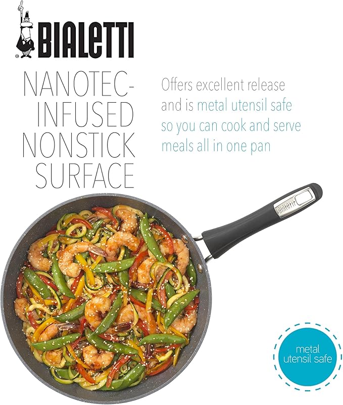 Bialetti Impact Textured Nonstick Oven-Safe 11in Stir Fry Pan Gray