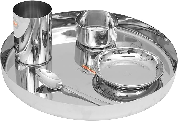 Vinod Stainless Steel Dinner Set 5-Piece Service for 1 Silver V.Thali Set ( Khum 1) 13