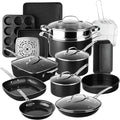 Granitestone Ceraluxe 20 Pc Ceramic Cookware Set Nonstick Complete Pots and Pans Set Non Stick with 5 Pc Bakeware Set Deep Frying Pan Set &amp Steamer Non Toxic PFOA Free Oven &amp Dishwasher S