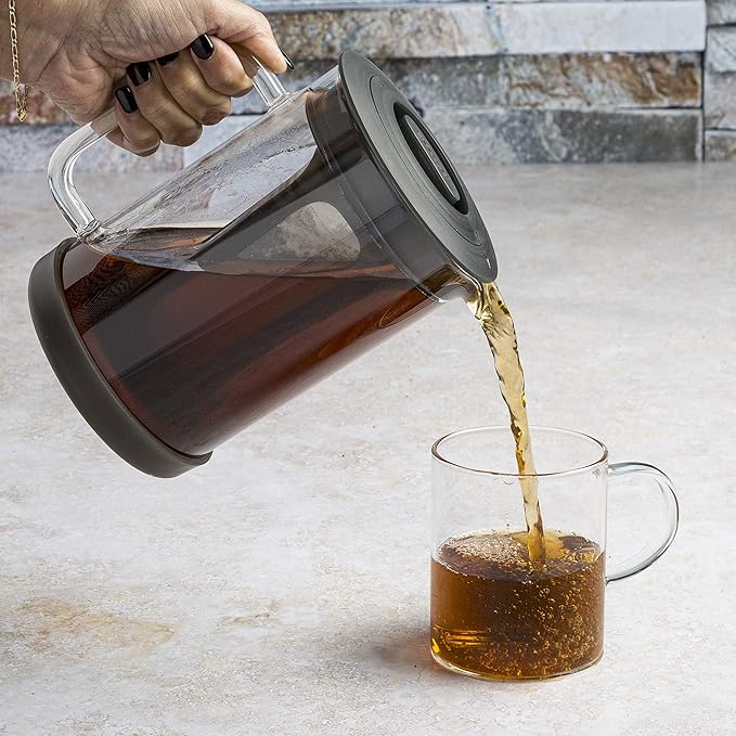 Primula Pace Cold Brew Iced Coffee Maker with Durable Glass Pitcher and Airtight Lid Dishwasher Safe Perfect 6 Cup Size 1.6 Qt Black