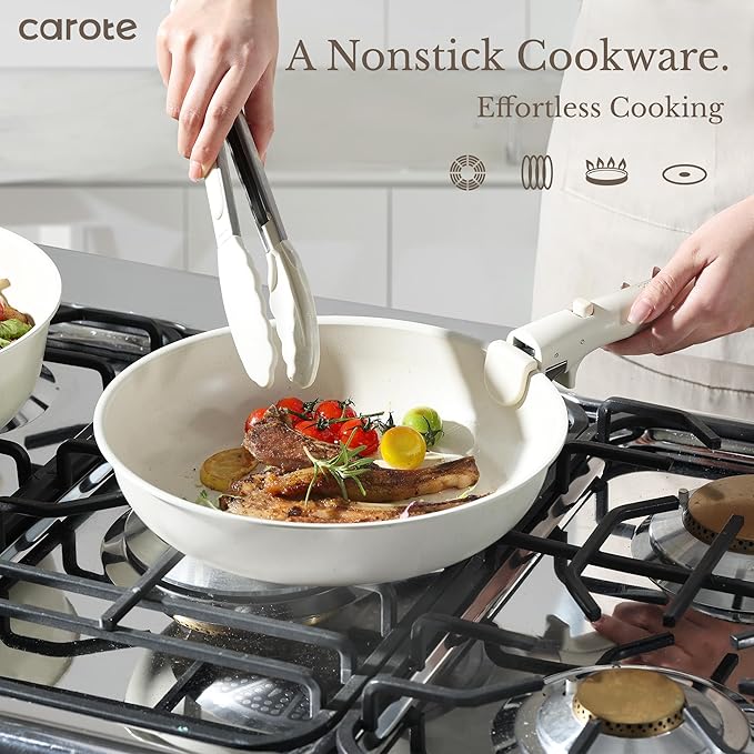 CAROTE 17pcs Pots and Pans Set Nonstick Cookware Set Detachable Handle Induction Kitchen Cookware Sets Non Stick with Removable Handle RV Cookware Set Oven Safe