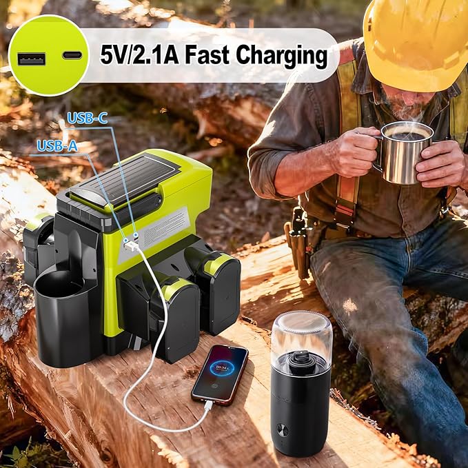 Taingwei Cordless Coffee Maker for Ryobi 18V Battery Portable Drip Coffee Maker with Electric Coffee Grinder for RV Camping Travel Car Hiking (Battery Not Included)