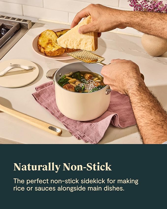 Caraway Petite Cooker - 2 Qt Ceramic Coated Pot - Free From Forever Chemicals - Perfect for Rice Grains or Sauces - Navy