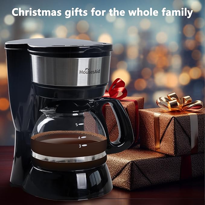 5 Cup Coffee Maker Compact Small Coffee Machine for 1-2 People 0.75L Glass Carafe 2-Hour Auto Shut-Off 650W Fast Brew Space Saving for Apartment Dorm &amp Office
