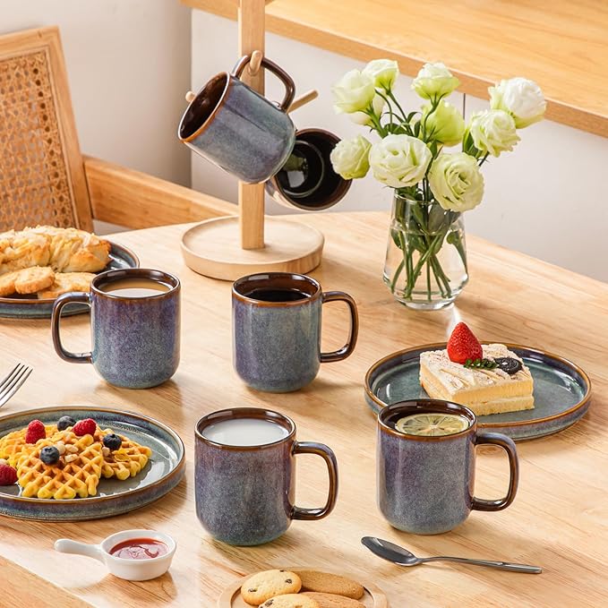 vancasso ONION Ceramic Plates and Bowls Sets 12 Pieces Blue Dinnerware Sets and Coffee Mugs Set of 6 12 oz Coffee Cups Ceramic Stoneware Mugs with Handle for Latte Tea Cappuccino