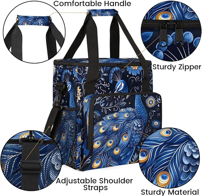 Peacock Floral Flower Coffee Maker Travel Bag for Keurig K-Mini/K-Mini Plus Insulated Waterproof Tote with Pockets for K-Cup Portable Single-Serve Brewer Case