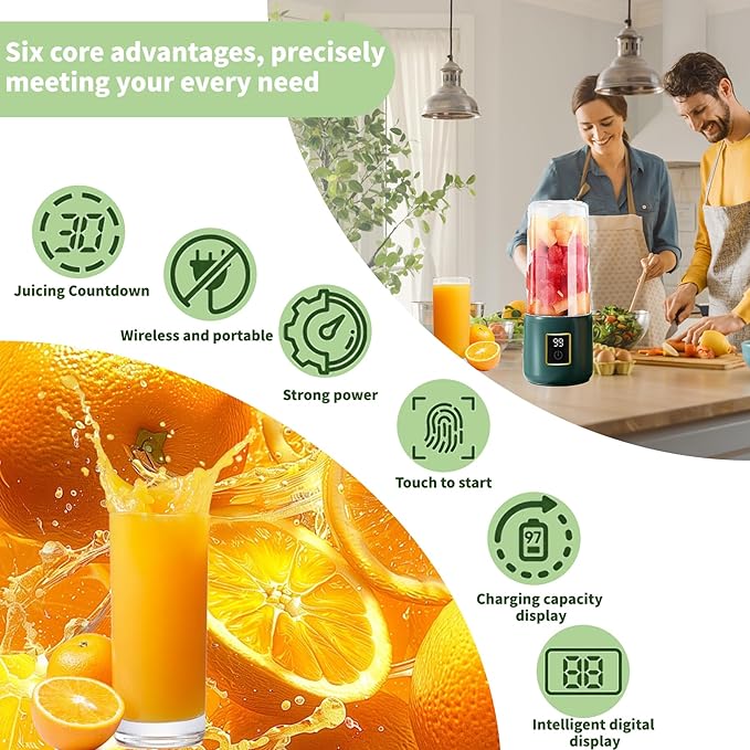 Portable Blender Mini Blendersmall blender for smoothies 12 Blades Perfect for Blending Small Convenient Multifunctional with Digital Touch Screen Suitable for Family Travel (olive green)