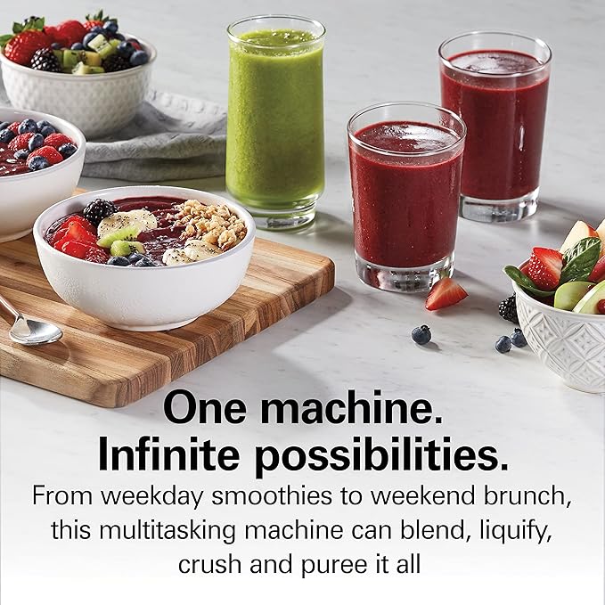 Hamilton Beach PowerMax Professional-Performance Blender for Shakes and Smoothies Puree and Ice Crush 48oz BPA-Free Glass Jar 1680 Peak Watts Stainless Steel Blades Gray (58600J)