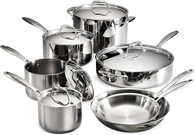 Tramontina 80116/249DS Gourmet Stainless Steel Induction-Ready Tri-Ply Clad 12-Piece Cookware Set NSF-Certified Made in Brazil &amp Professional Aluminum Nonstick Restaurant Fry Pan 10 Made in U