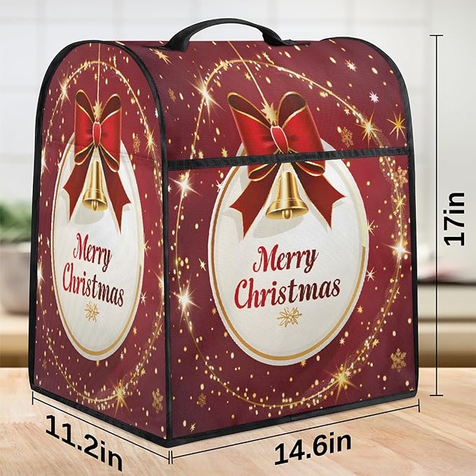 cfpolar Kitchen Aid Mixer Cover Compatible with 6-8 Quarts Xmas Christmas Bells Stand Mixer Cover Kitchen Aid Mixers Accessories Appliance Organizer Bag Dust Covers with Zipper Pocket