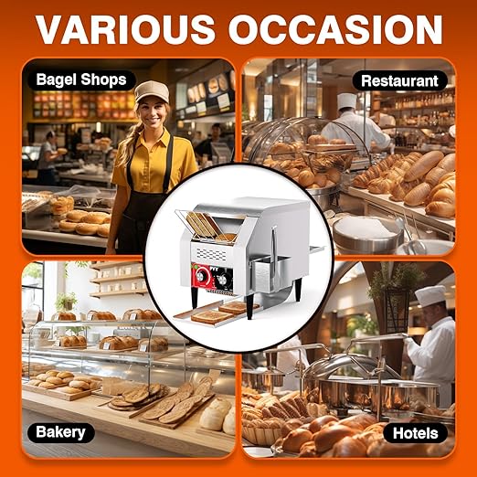 PYY Commercial Toaster Conveyor 150slices/h - Restaurant Toaster for Bun Bagel Bread Stainless Steel Conveyor Toaster Heavy Duty 1300W