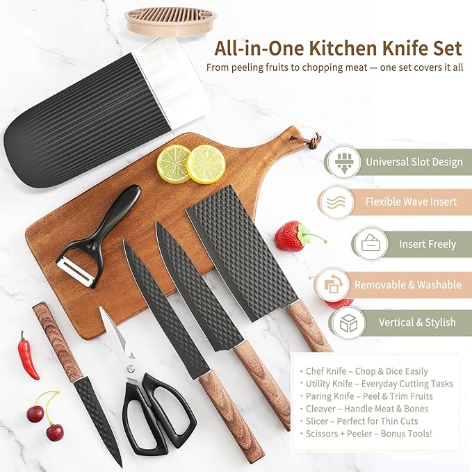 Knife Set 7-Piece Kitchen Knife Set with Sharp Chef and Meat Knives Anti-Rust Utility Knives Set for Kitchen Kitchen Knife Block Set – Black